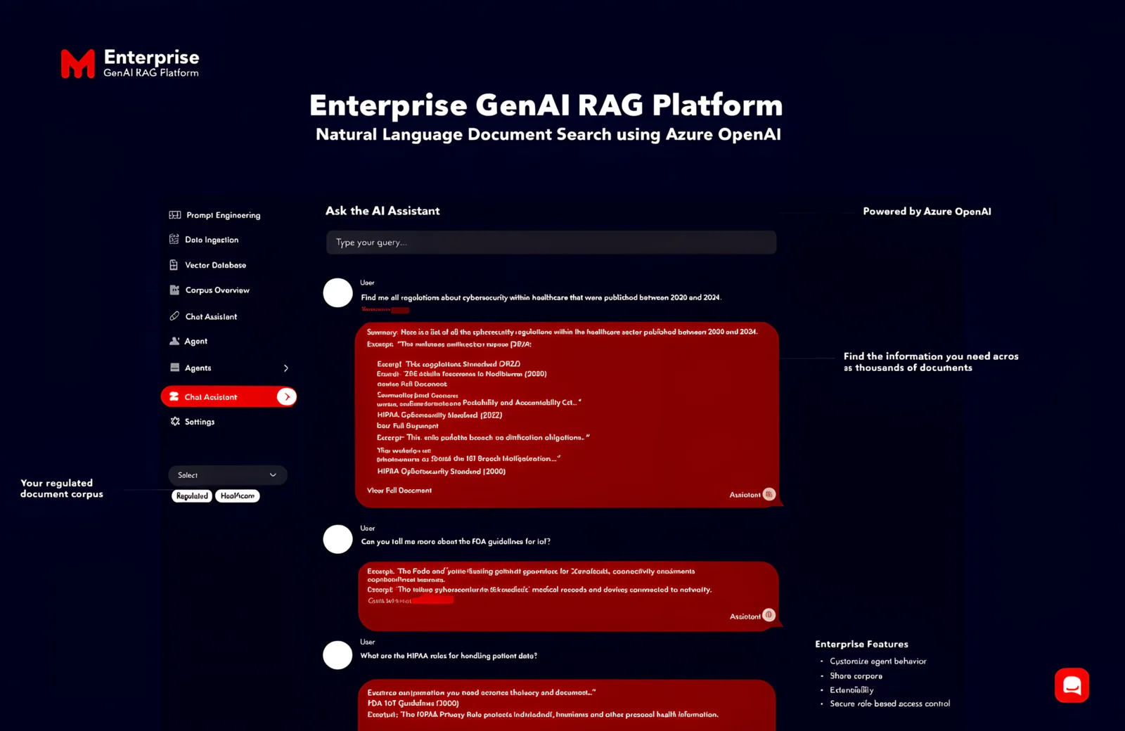 Enterprise GenAI RAG platform interface — Azure OpenAI knowledge access